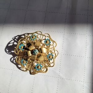 Elegant Gold and Blue Floral Brooch